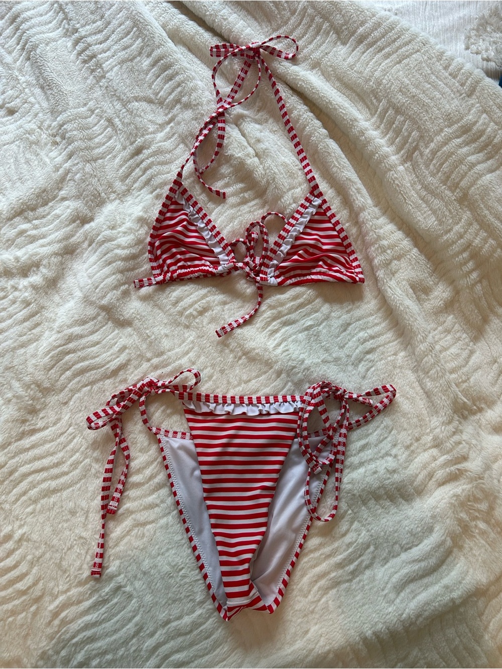 Edikted Red Striped Bikini Set
